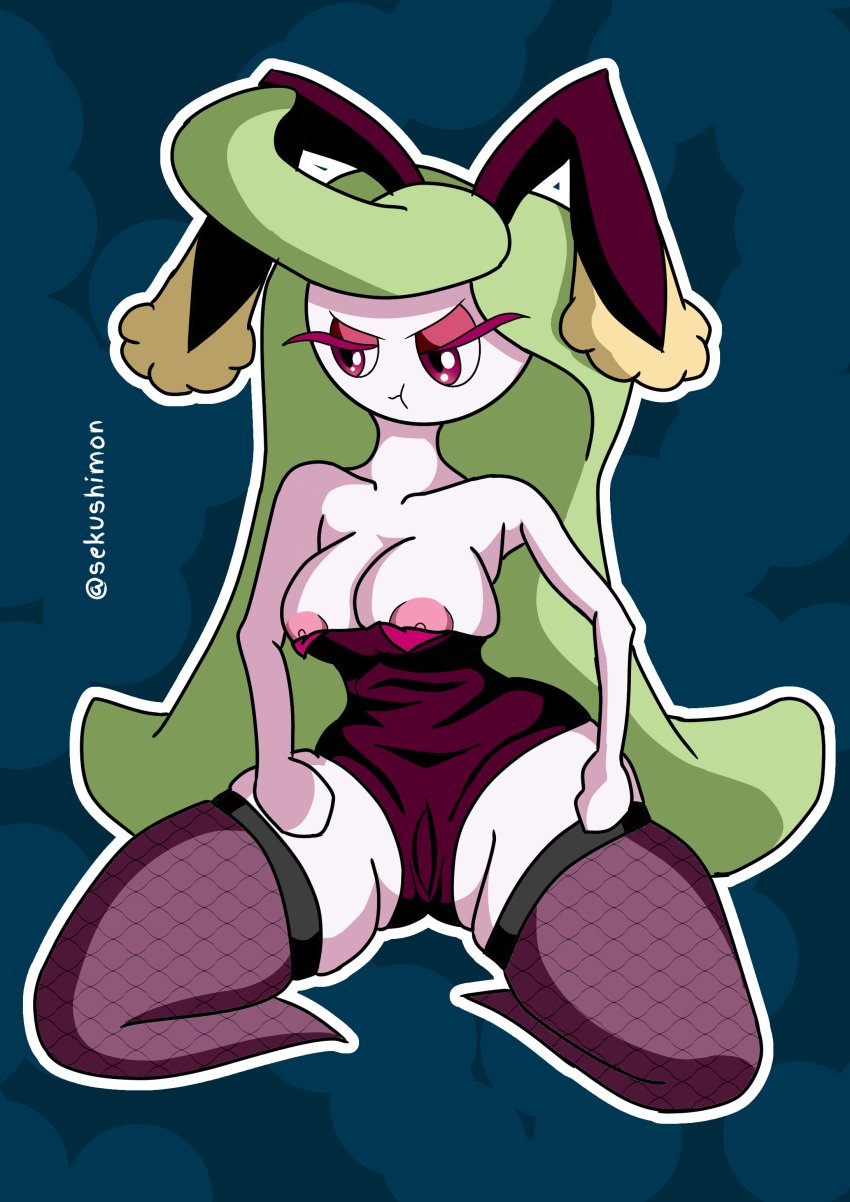 anthro breasts green_hair lopunny_(cosplay) nipples only_female pink_eyes plant_girl pokémon_(species) pokemon pokemon_(cosplay) pokemon_(species) pokemon_sm sekushimon socks thighs tsareena year_of_the_rabbit