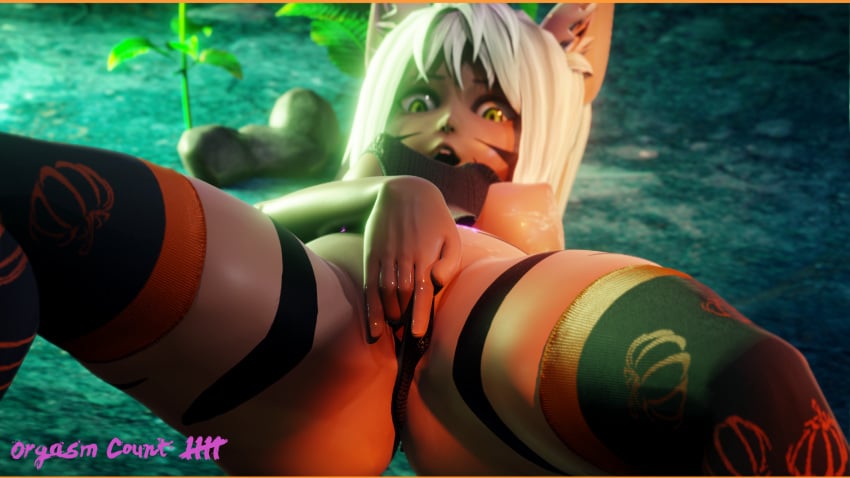 3d_(artwork) animal_humanoid big_breasts biggreen bodily_fluids breasts brown_body clothed clothing comic digital_media_(artwork) facial_markings felid felid_humanoid feline_ears female finger_fuck fingering genital_fluids genitals green_eyes hair head_markings hi_res humanoid lactating legwear leotard mammal mammal_humanoid markings masturbation meru_(biggreen) nipples orgasm_count pussy pussy_juice skimpy spread_legs spreading thick_thighs thigh_highs vaginal_masturbation vaginal_penetration white_hair