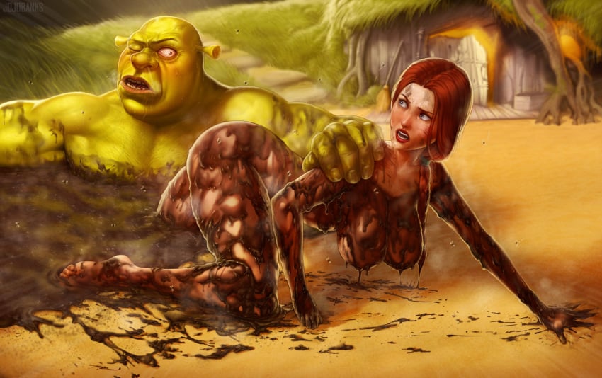 angry big_breasts breasts caught dirt dirty dirty_girl dreamworks ginger grab human_fiona jojobanks mud muddy ogre princess_fiona princess_fiona_(human) red_hair scared shrek shrek_(series)