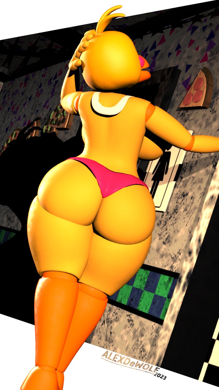 3d 3d_(artwork) alexdewolf animatronic anthro ass avian back_view beak big_ass big_breasts big_butt bird butt_focus female five_nights_at_freddy's five_nights_at_freddy's_2 garry's_mod panties solo standing thick_ass thick_thighs toy_chica_(fnaf) toy_chica_(love_taste) video_games