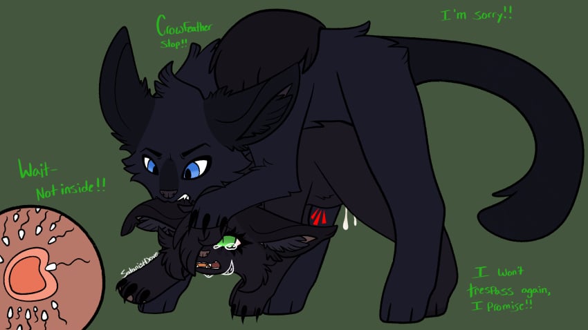 crowfeather_(warriors) father_and_daughter feral fertilization hollyleaf_(warriors) impregnation incest larger_male older_male rape satanistdove(artist) smaller_female warriors_(cats) younger_female