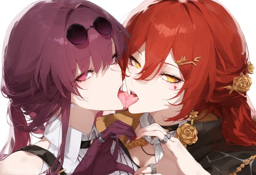 ai_generated female female_only honkai:_star_rail kafka_(honkai:_star_rail) lesbian_couple lesbian_kiss mur_ai_nsfw tongue tongue_kiss yuri