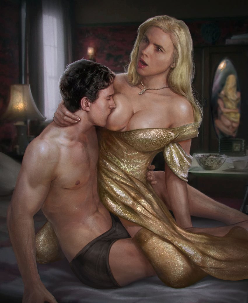 1female 1girls 1male 1male1female age_difference agent_carter amelodyj bed bedroom big_breasts black_boxers blonde_female blonde_hair blonde_wig breasts cleavage cowgirl_position female golden_dress grabbing_neck grabbing_waist hand_on_waist hayley_atwell male marvel marvel_cinematic_universe marvel_comics mcu mirror older_female peggy_carter peter_parker spider-man:_no_way_home spider-man_(series) spider-man_(tom_holland) stockings sucking sucking_nipples tom_holland younger_male