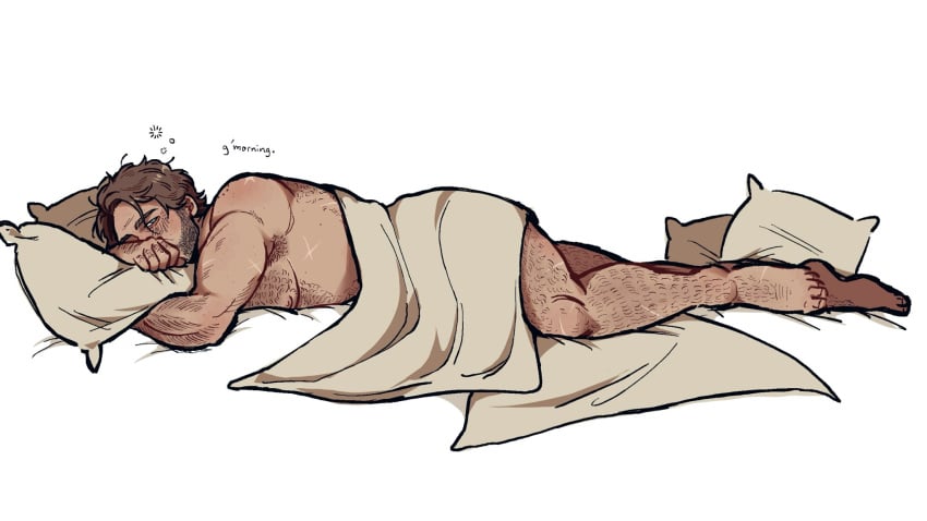 1boy after_sex armpit_hair arthur_morgan back_hair bite_mark blanket body_hair chest_hair convenient_censoring human human_only implied_sex leg_hair looking_at_viewer lying lying_on_stomach male male_only man_boobs muscular muscular_male no_visible_genitalia nude nude_male on_bed pecs pillow red_dead_redemption_(series) red_dead_redemption_2 resting_on_arms rubbing_eyes scars sleepy suggestive tagme tired unknown_artist unknown_source
