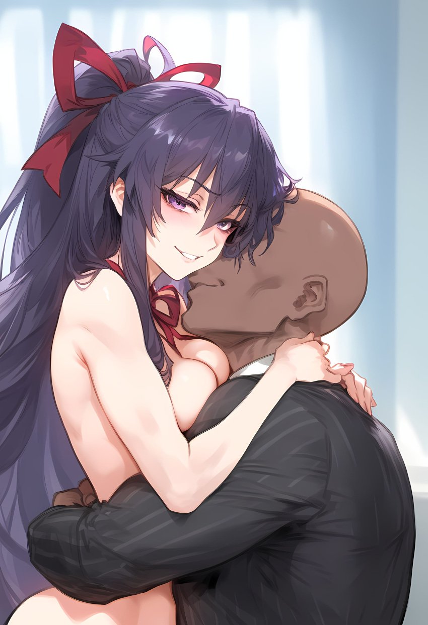 1boy 1boy1girl ai_generated aroused ass bastard big_ass big_butt blush breasts breathing butt cheating dark-skinned dark-skinned_male dark_skin date_a_live eyes female flipping focus frame girlfriend hair heavy human human_female indoors interracial large light-skinned_female light_skin lighting male male/female nakatori netorare ntr nude purple room school_uniform sneaky straight sweat sweatdrop thick_thighs thighs upper viewer yatogami_tohka