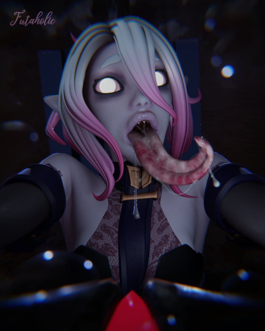 1girls 3d armwear bodily_fluids breasts briar_(league_of_legends) clothing female female_focus futaholic hi_res league_of_legends lips long_hair long_tongue looking_at_viewer open_mouth pale-skinned_female pale_skin pov riot_games saliva saliva_on_tongue thick_lips tongue tongue_out topwear white_hair