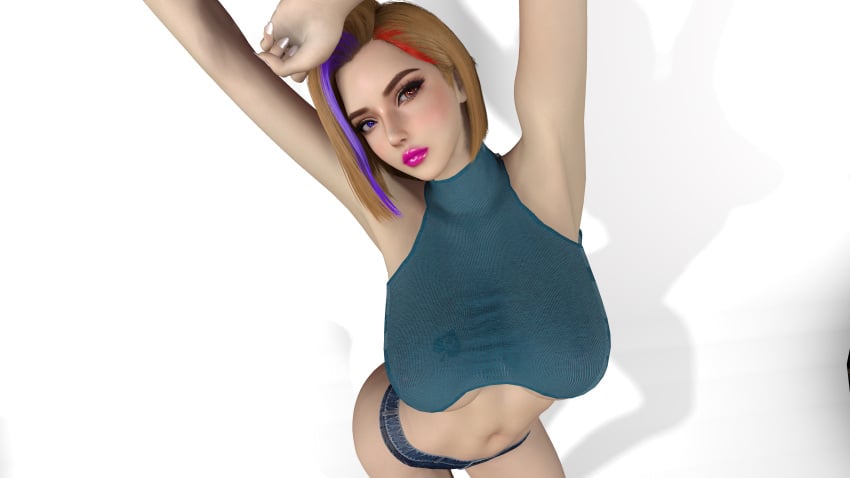 1girls 3d 4k armpits arms_up blacked blonde_hair breasts brown_eyes crashbanditkut eyebrows eyelashes female female_focus hair hi_res high_resolution highres lips lipstick long_eyelashes looking_at_viewer makeup medium_breasts multicolored multicolored_eyes multicolored_hair nipples_visible_through_clothing original original_character pink_lipstick posing purple_eyes purple_hair qos qos_tattoo queen_of_spades queen_of_spades_symbol queen_of_spades_tattoo red_hair short_hair shorts solo spade_tattoo tattoo virt-a-mate virtamate visible_nipples