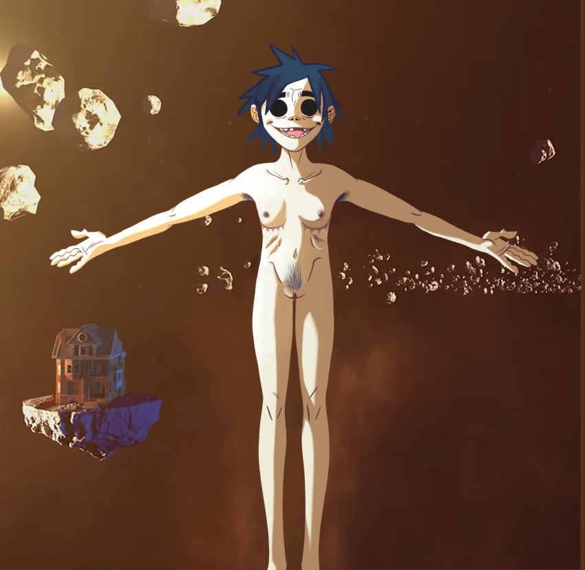 2d_(gorillaz) black_eyes blue_hair edit edited edited_screencap gorillaz rule_63 scars solo