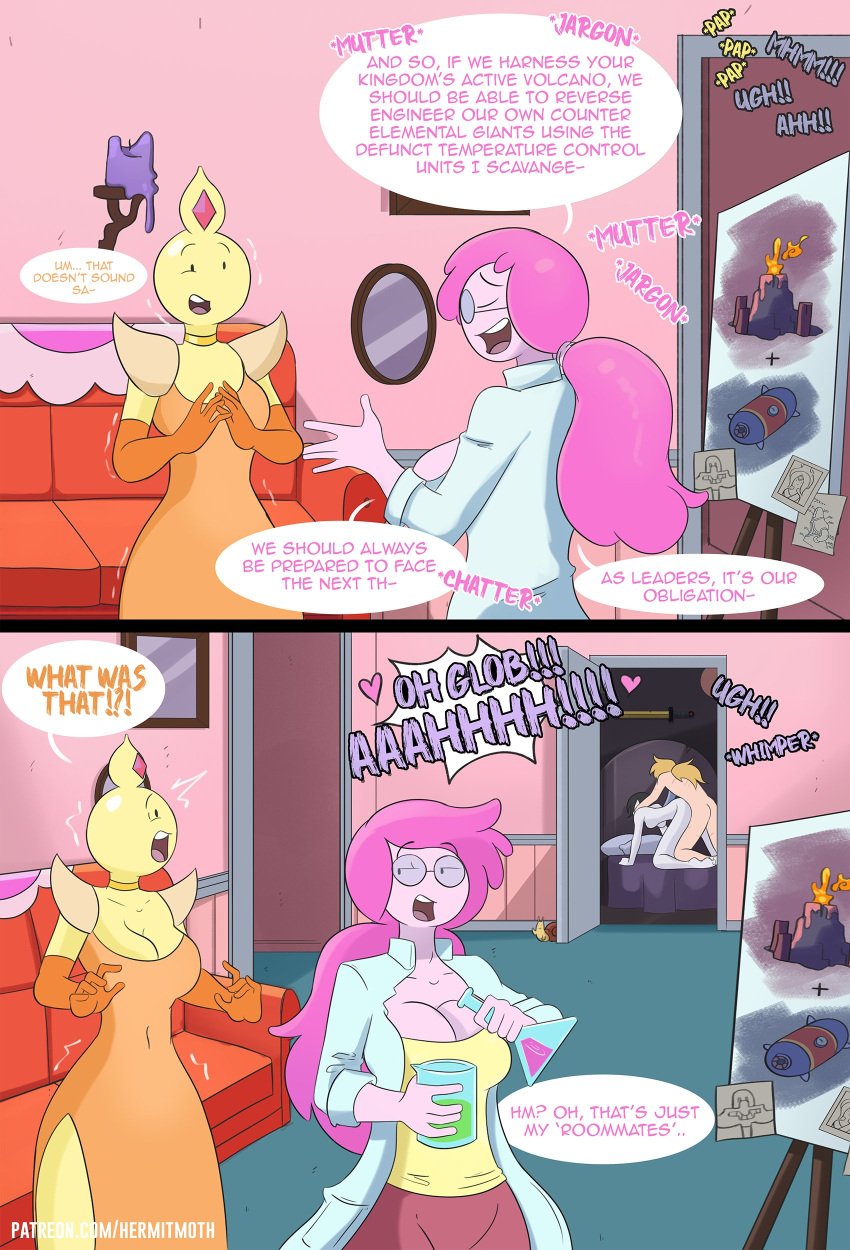 1boy 3girls adventure_time ass back_view bed bedroom bedroom_sex bent_over big_breasts cartoon_network comic comic_panel deep_penetration dialogue doggy_style duo_focus finn_the_human from_behind hand_on_shoulder hermitmoth long_hair marceline moaning moaning_in_pleasure nude_female nude_male open_door pillow pink_hair ponytail princess_bubblegum screaming see-thru_princess shocked thick_thighs vampire watching