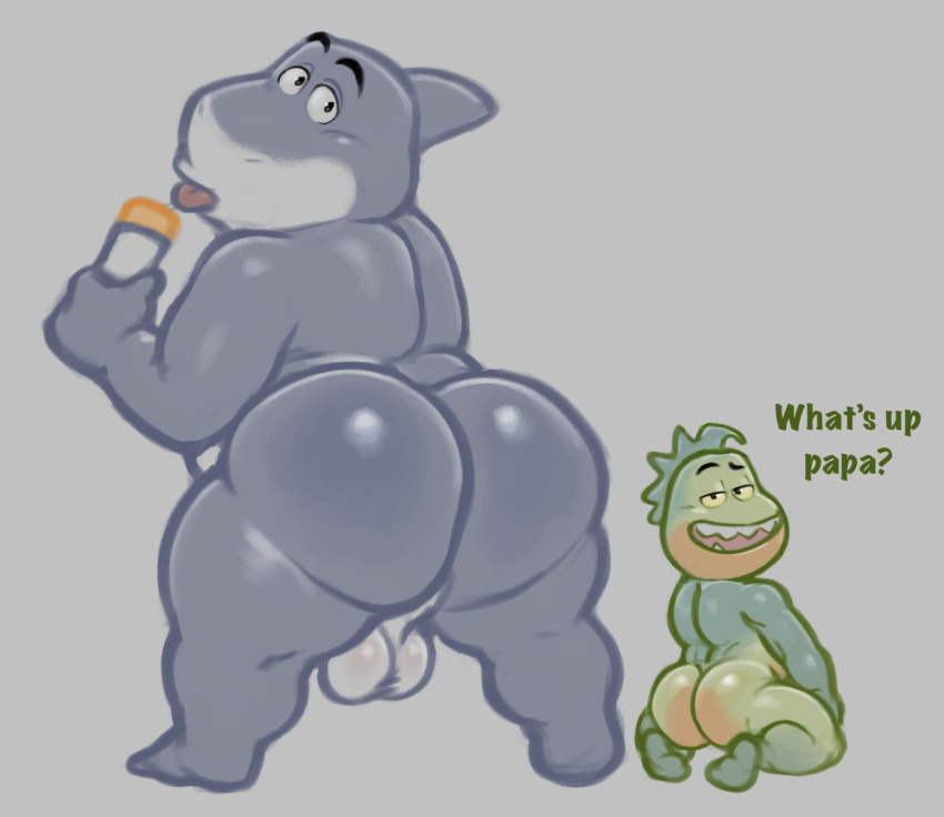 2boys anthro ass backsack balls bara_ass bedroom_eyes big_ass big_ass_(male) big_butt bubble_ass bubble_butt dialogue dreamworks duo fat_ass fat_butt fish food gay genitals girly green_body grey_background grey_body hi_res huge_ass huge_butt hunnipanda kneeling looking_at_viewer looking_back looking_back_at_viewer male male_only marine mr._piranha_(the_bad_guys) mr._shark_(the_bad_guys) muscular_ass muscular_butt narrowed_eyes nude perineum piranha_(fish) plump_ass plump_butt popsicle presenting presenting_hindquarters round_ass round_butt seductive serrasalmid shark sharp_teeth simple_background size_difference teeth the_bad_guys thick_ass thick_butt tongue tongue_out yellow_sclera