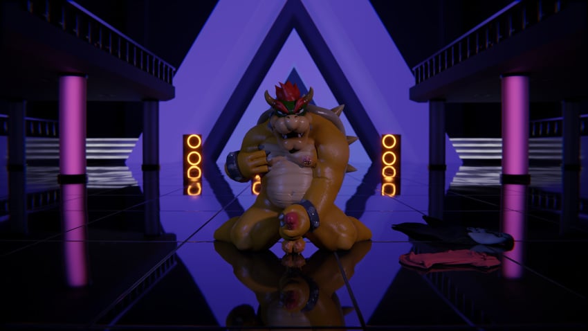 absurd_res anthro balls belly bowser dance_floor dragon erection gay gay_anal genitals hi_res horn humanoid humanoid_genitalia humanoid_penis kneeling koopa looking_at_viewer male male/male mario_(series) masturbation musclegut muscular nightclub nintendo nipples notte nude overweight penis reptile scalie slightly_chubby solo solo_focus spikes