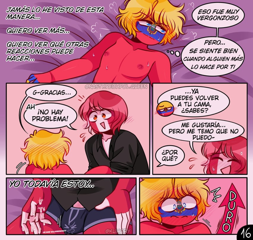 2boys comic countryhumans ecuador_(countryhumans) kuhory masturbation page_16 peru_(countryhumans) red_body short_hair spanish_text tagme yaoi