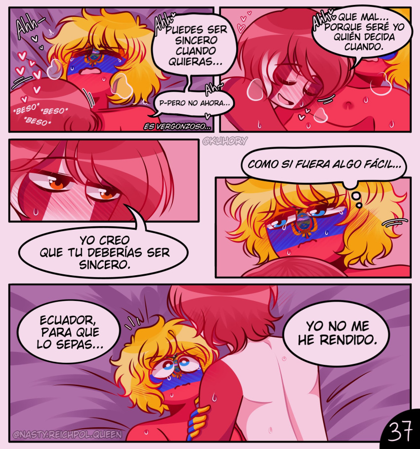 2boys comic countryhumans ecuador_(countryhumans) kuhory page_37 peru_(countryhumans) red_body short_hair spanish_text tagme yaoi