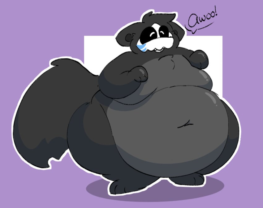 1boy anthro awoo belly belly_button belly_overhang big_belly black_fur boxofblink bushy_tail canine changed_(video_game) chubby chubby_male cilic_(boxofblink) closed_eyes dark_latex eager fat fat_arms fat_folds fat_legs fat_man fat_rolls fur furry fuzzy glistening goo_creature happy howling latex latex_creature lowered_ears male male_boobs male_only markings moobs oc overweight overweight_male paws skull skull_face solo tail thick_legs wide_hips wolf