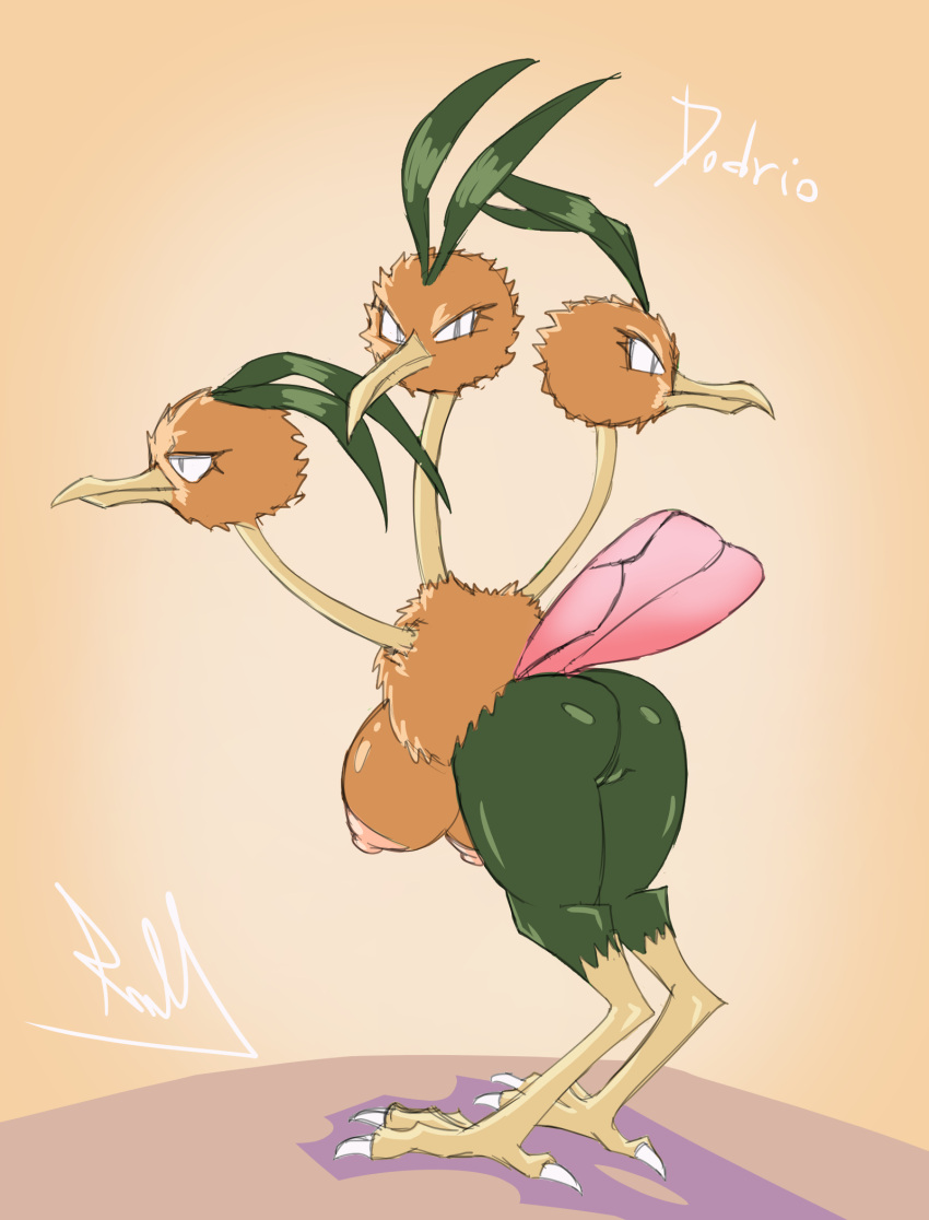 angry ass avian beak dodrio female feral generation_1_pokemon genitals green_body hi_res looking_at_viewer nintendo orange_body pokémon_(species) pokemon pokemon_(species) pussy rollinlol solo