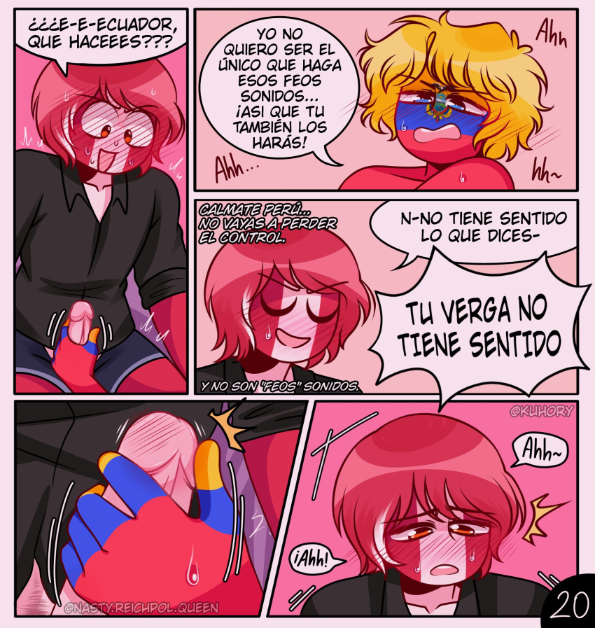 2boys comic countryhumans ecuador_(countryhumans) kuhory page_20 peru_(countryhumans) red_body short_hair spanish_text tagme yaoi