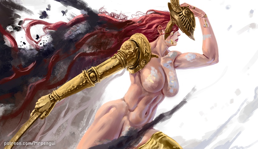 athletic_female big_breasts curvy elden_ring female female_focus female_only fromsoftware goddess long_hair malenia_blade_of_miquella mr-pengui muscular_female naked red_hair slim_waist thick_thighs voluptuous wide_hips