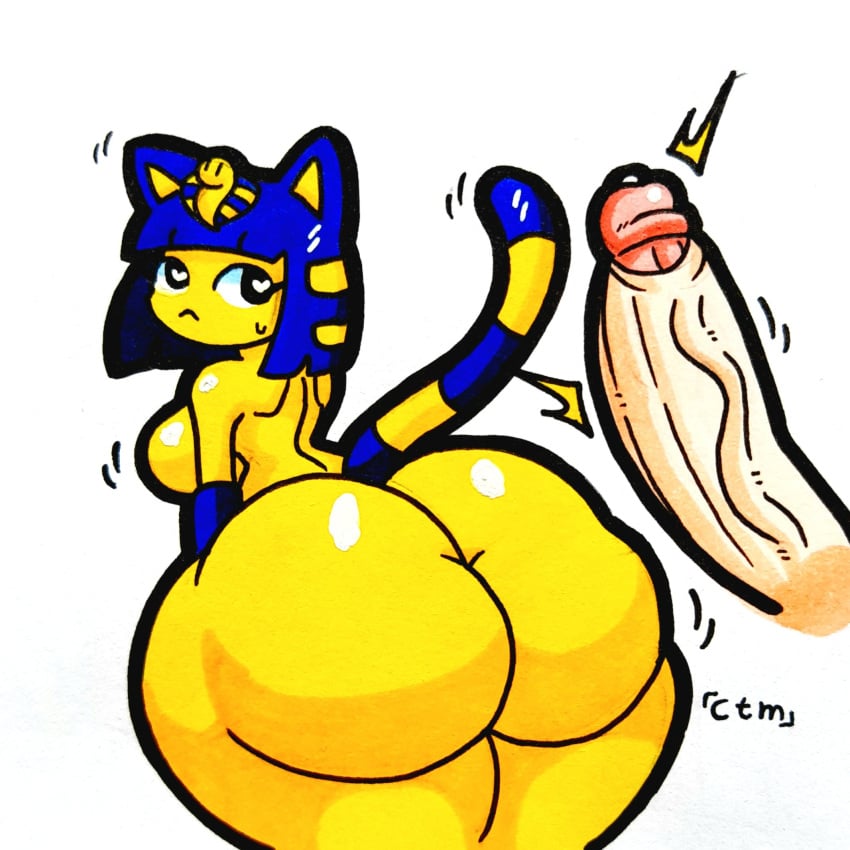 animal_crossing ankha ankha_(animal_crossing) ass ass_dent breasts disembodied_penis egyptian feline female fur heart-shaped_pupils huge_areola huge_ass huge_cock mr.ctm nintendo penis thick_thighs video_games wide_hips