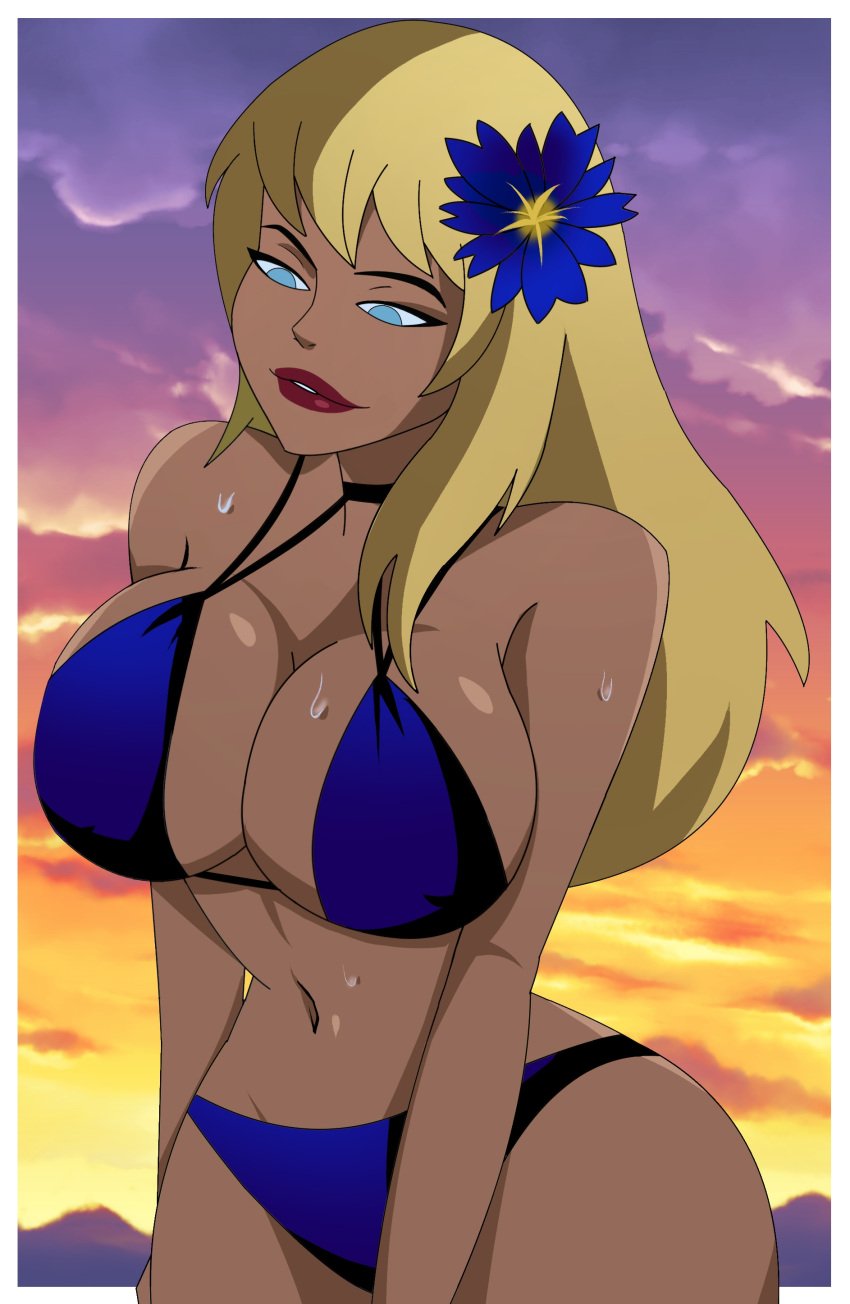 1girls 2d beach big_breasts bikini blonde_hair blue_eyes breasts dc dc_comics dcau female female_only ghostlessm justice_league justice_league_unlimited kara_danvers kara_zor-el kryptonian light-skinned_female supergirl supergirl_(dcau) supergirl_(series) superman_(series) teenager thick_thighs wet wide_hips young