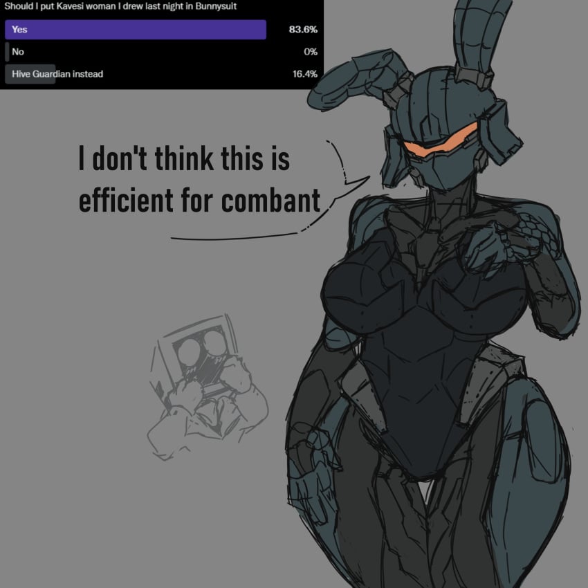 armor bunny_ears bunnysuit crossover crowsdomeart female_only female_spartan_(halo) halo_(series) halo_5 oc power_armor spartan_(halo) speech_bubble xenoblade_(series)