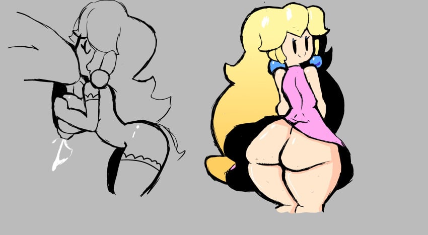 1boy 1girls 2023 anilingus ass blonde_female blonde_hair blue_earrings cum cumming dress eks-out handjob handjob_while_rimming inverted_paizuri light-skinned_female light_skin mario_(series) oral oral_sex paizuri paizuri_lead_by_female paper_mario paper_peach pink_dress princess_peach reverse_paizuri rimming rimzuri sketch sketch_page