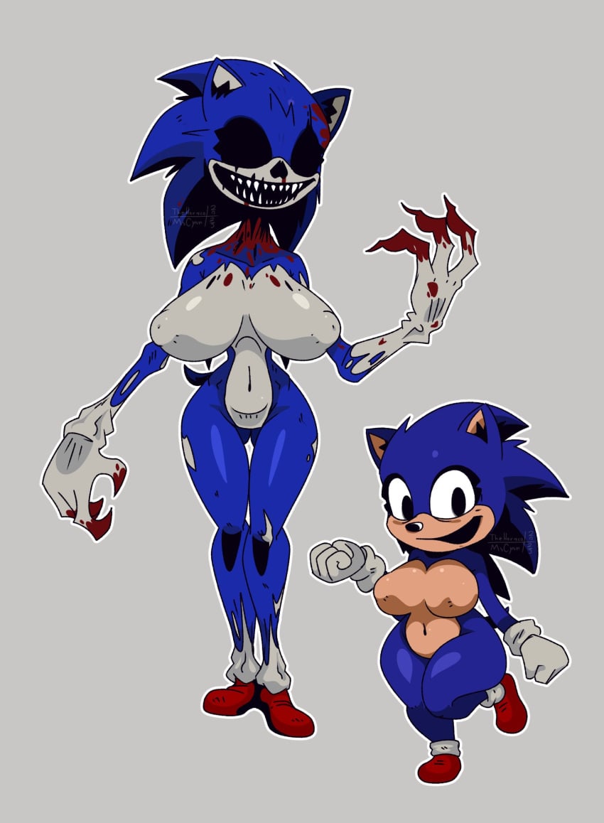 2girls alternate_form big_breasts exe_(revie) female friday_night_funkin horaco nipple_bulge rule_63 sonic_(series) thehoraco