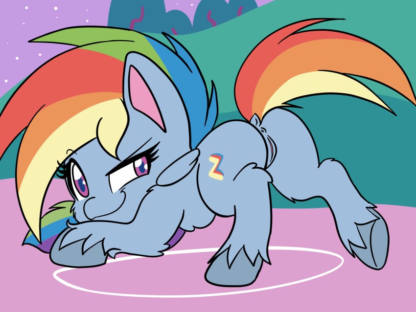 2020 4:3 anus ass blue_body blue_fur blue_hooves cutie_mark digital_drawing_(artwork) digital_media_(artwork) dock equid equine female feral flat_colors friendship_is_magic fur genitals hair hasbro hi_res hooves humanoid_genitalia humanoid_pussy iwtcird looking_back mammal multicolored_hair multicolored_tail my_little_pony my_little_pony:_pony_life pegasus pink_inner_ear purple_eyes pussy rainbow_dash_(mlp) rainbow_hair rainbow_tail scene_interpretation shinkaku smug solo tail wings