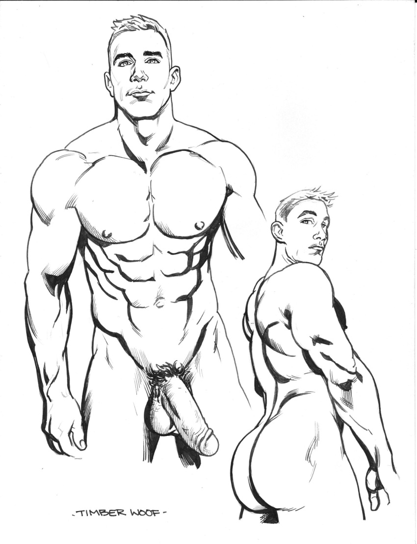 1boy abs ass back_muscles balls ballsack big_cock big_penis black_and_white brimstone_(comic_series) butt drummer_magazine flaccid_penis foreskin foreskin_folds huge_cock huge_penis human intact jake_(brimstone) male male_nipples male_only male_pubic_hair monochrome muscles muscular_male nude_male pecs penis retracted_foreskin scrotum smooth_penis smooth_skinned_male solo testicles timber_woof uncolored uncut