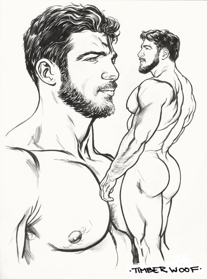 1boy abs ass back_muscles beard black_and_white body_hair butt caucasian caucasian_male facial_hair gay_pornstar human male male_nipples male_only manly mature_male monochrome muscles muscular muscular_male mustache nude_male pecs penis porn_star real_person rick_wolfmier solo timber_woof uncolored vintage_pornstar