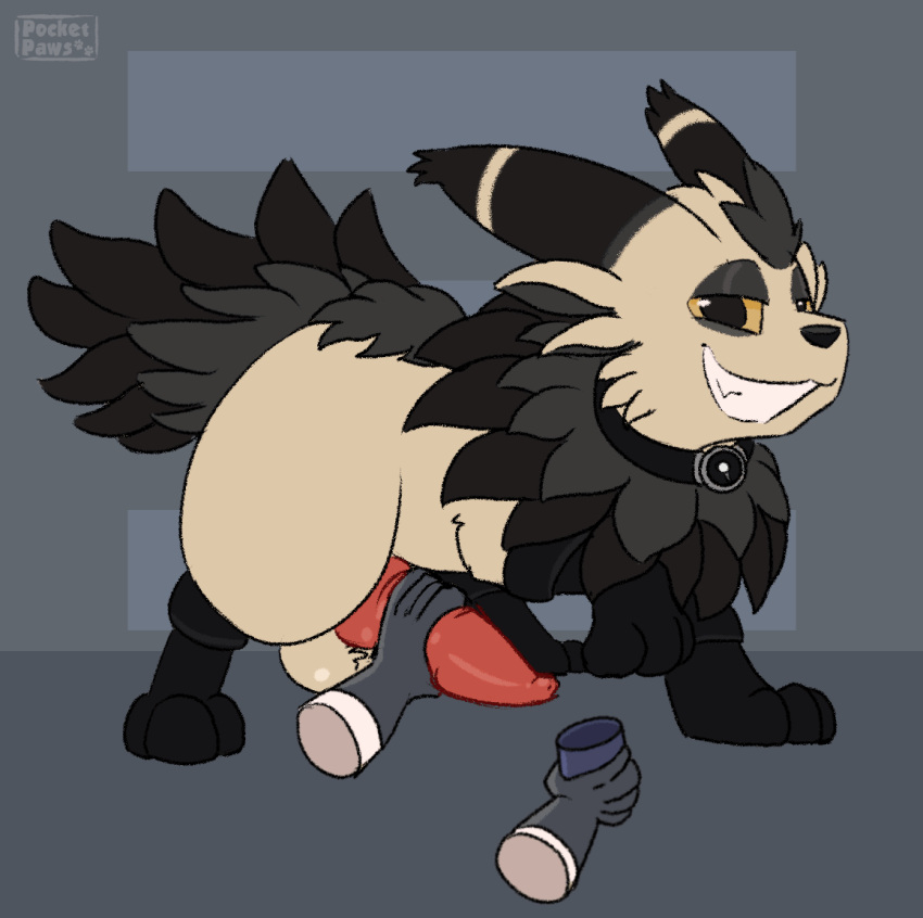 animated balls boots clothing collar container cup disembodied_hand fakemon feathers feral fluffy footwear fur furry genitals ghost_hands gloves grin handjob handwear hump humping knot male male_focus penile penis pocketpaws rubbing sex short_playtime smile smug solo_focus tail