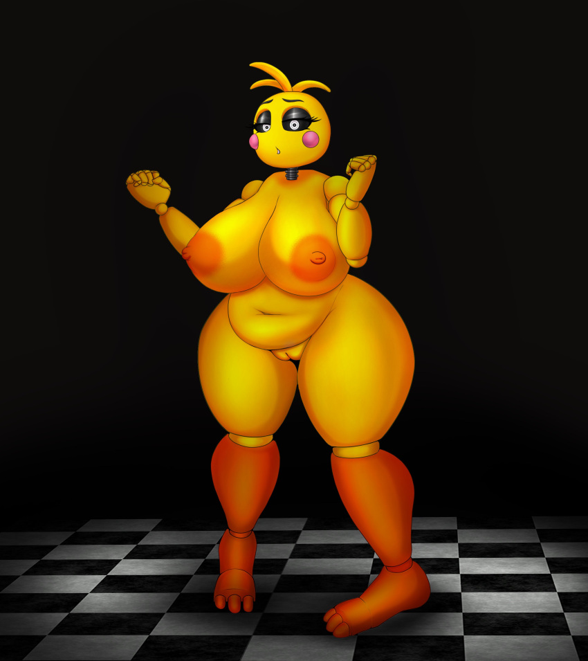 1girls absurd_res animatronic anthro areola avian beakless big_areola big_breasts bird black_eyes breasts chicken completely_nude completely_nude_female el_jyjys female female_only five_nights_at_freddy's five_nights_at_freddy's_2 full_body galliform gallus_(genus) genitals hi_res huge_breasts lovetaste_chica ls machine naked naked_female narrowed_eyes nipples nude nude_female phasianid pussy robot scottgames simple_background slightly_chubby solo solo_female thick_thighs toy_chica_(fnaf) toy_chica_(love_taste) wide_hips yellow_body