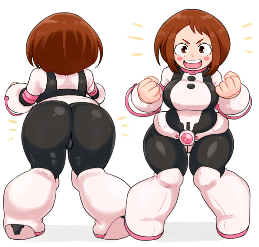 1girls ass big_ass bodysuit brown_eyes brown_hair bubble_butt clothed_female female female_only fully_clothed my_hero_academia ochako_uraraka short_hair skin_tight skindentation solo tight_fit tsubasa_(godbardtsubasa)