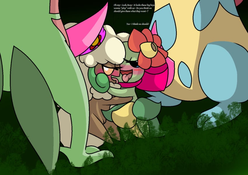 2boys 2girls bellossom blush croconaw dialogue erection female female/female female/male female/male/female female/male/male foursome generation_2_pokemon generation_3_pokemon generation_5_pokemon group group_sex grovyle hugging male male/female/male male/male/female nintendo pink_penis plantie pokémon_(species) pokemon standing tapering_penis whimsicott yoshimister