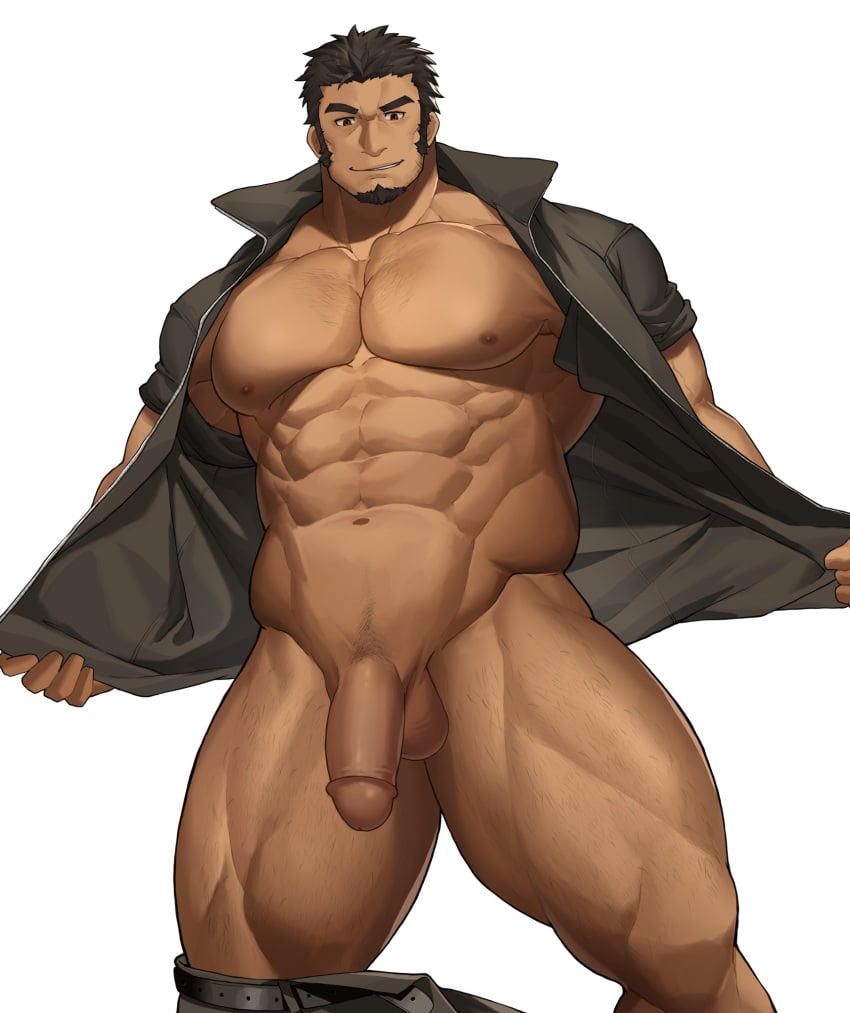 1male abs bara bare_pectorals beard big_brother black_hair black_shirt clothes_pull daddy dilf facial_hair flaccid goatee hairy_legs highres large_pectorals long_sideburns male male_focus male_only mature_male muscular muscular_legs muscular_male muscular_thighs navel nipples nude open_clothes open_shirt original pants pants_pull pecs pectorals penis shaved_crotch shirt short_hair sideburns simple_background tekkowang testicles thick_legs thick_penis thick_thighs thighs uncle whistle whistle_around_neck white_background zaddy