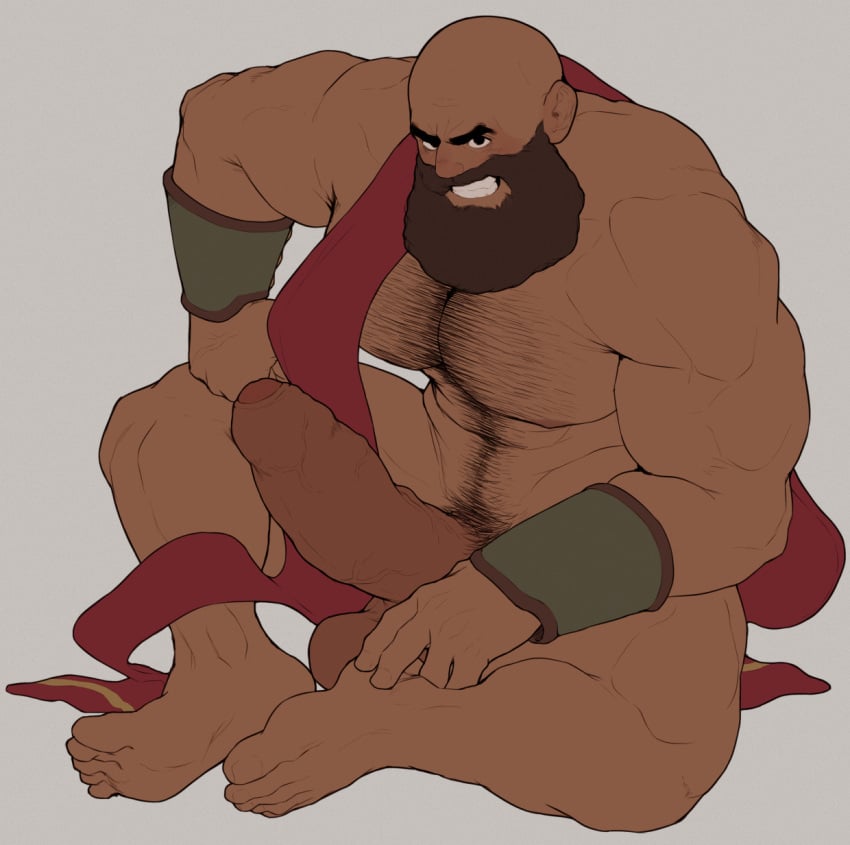 bald balls bara beard big_balls big_penis boner civilization civilization_vi erection facial_hair foreskin gilgamesh_(civilization) hairy huge_cock male male_only muscles muscular penis ruisselait sitting solo solo_male spread_legs