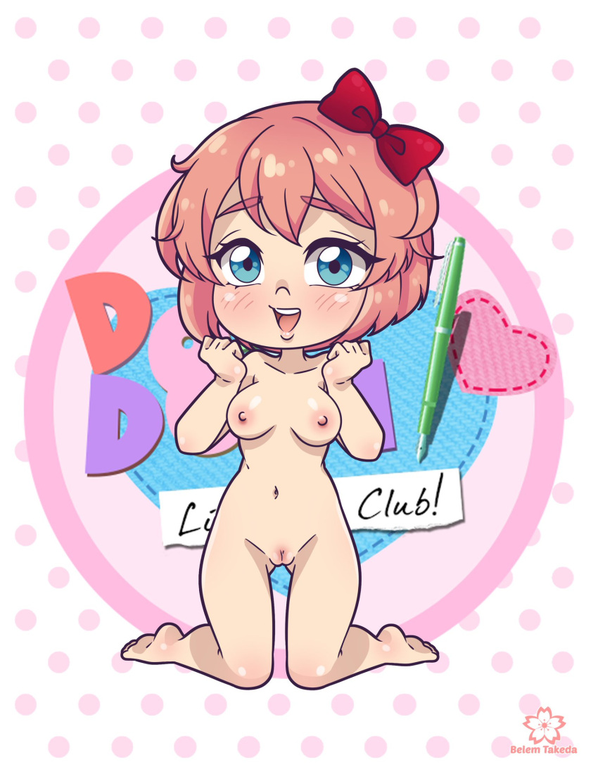 1girls adorable belem_takeda blue_eyes blush blush_lines bow breasts chibi completely_nude completely_nude_female cute doki_doki_literature_club female female_only full_body hairbow naked naked_female nipples nude nude_female nudity pussy red_bow red_hair_bow red_hairbow sayori_(doki_doki_literature_club) solo solo_female strawberry_blonde_hair