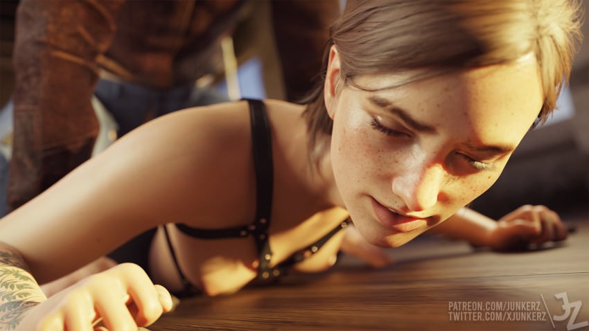 1boy 1boy1girl 1girls 3d 3d_(artwork) areolae breasts brown_hair ellie_(the_last_of_us) ellie_williams female female_penetrated freckles hi_res highres junkerz male male_penetrating male_penetrating_female naughty_dog nipples prone_bone sex short_hair small_breasts sony_interactive_entertainment the_last_of_us the_last_of_us_2 topless