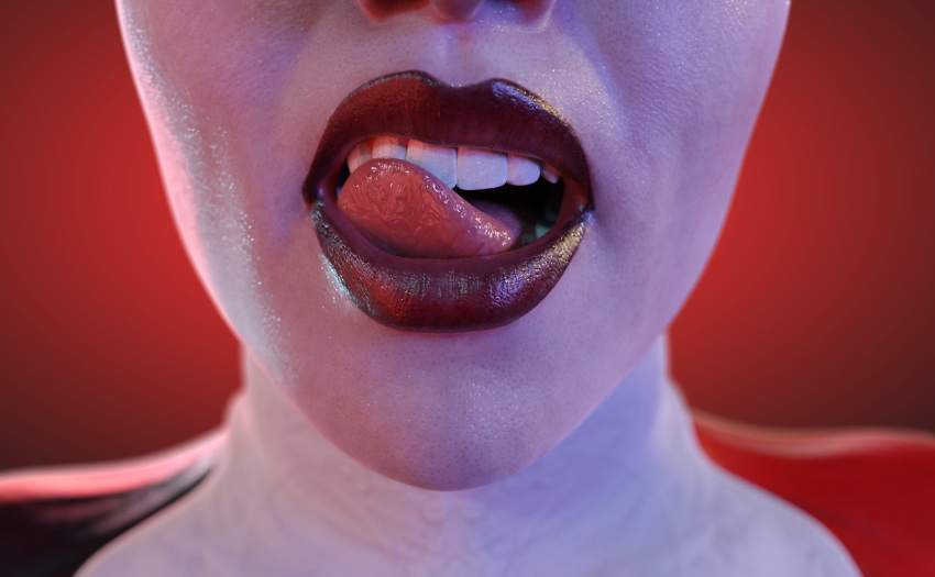 1girls 3d 3d_(artwork) batman:_arkham_knight batman_(series) close-up dc dc_comics female female_only harley_quinn harley_quinn_(classic) harley_quinn_(injustice) injustice_2 licking_own_lips lip_focus lips mouth smitty34 solo tongues upper_body villain villainess