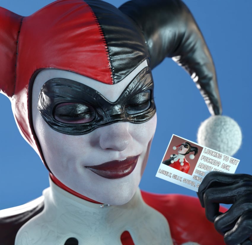 1girls 3d 3d_(artwork) batman:_arkham_knight batman_(series) business_card dc dc_comics female female_only harley_quinn harley_quinn_(classic) harley_quinn_(injustice) injustice_2 light-skinned_female light_skin lips smitty34 solo villain villainess