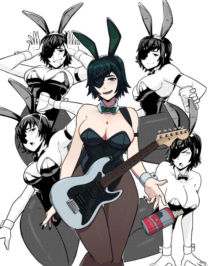 1girls aneurysm.ax beer beer_can big_breasts black_nails bowtie bunny_ears bunnysuit chainsaw_man character_sheet cleavage detached_collar drooling fake_animal_ears female female_only guitar himeno_(chainsaw_man) leotard mappa nail_polish painted_nails pantyhose saliva wrist_cuffs