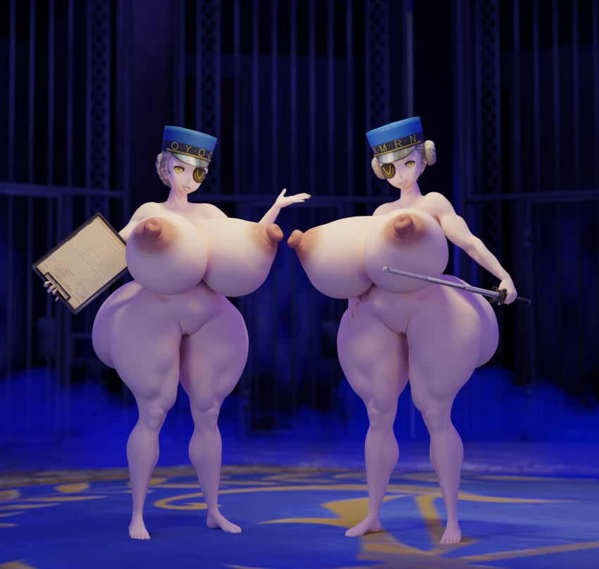 2girls 3d aged_up alternate_breast_size ass big_ass big_breasts big_nipples breast_grab breasts_out caroline_(persona_5) cell erect_nipples eyepatch female female_only hat huge_ass huge_breasts huge_thighs justine_(persona_5) looking_at_viewer persona persona_5 sisters smile smiling smiling_at_viewer thick_ass thick_thighs thighs twins voluptuous white_hair xtrofaq