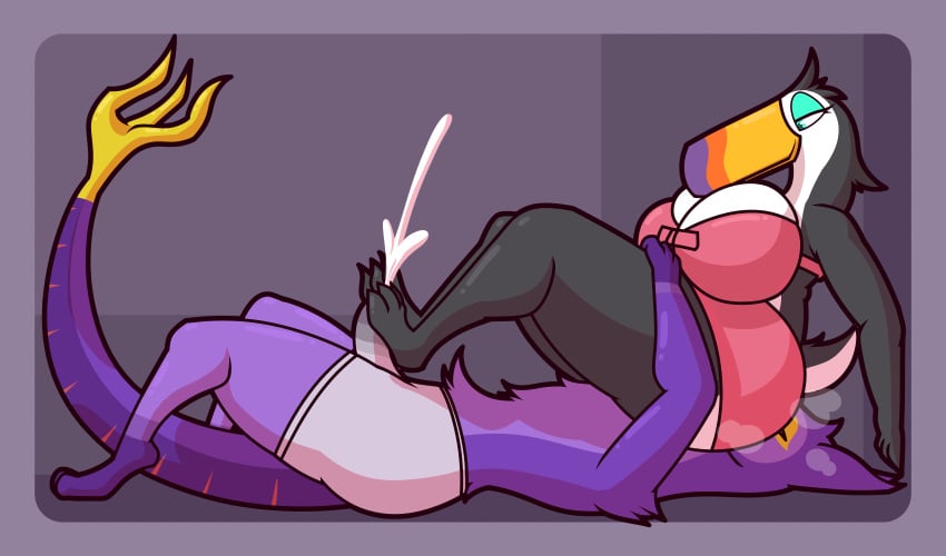 absurd_res anthro ass avian beak belly big_breasts big_butt bird black_body black_feathers bodily_fluids boxers_(clothing) bra breasts clothing countershade_belly countershading cum cum_in_clothing cum_in_underwear cum_through_clothing cum_through_underwear cumshot duo ejaculation eyeshadow facesitting facesitting_in_underwear feathers feet female foot_fetish foot_play footjob footjob_through_clothing genital_fluids genitals grey_boxers grey_clothing grey_underwear gryphon hand_on_wall hi_res hindpaw ikakins kestrel_(ichlamogeneralhukari) looking_at_bulge looking_at_cumshot looking_at_genitalia looking_at_own_foot looking_at_penis makeup male male/female multicolored_body mythological_avian mythological_creature mythology paws penis pink_bra pink_clothing pink_underwear purple_body purple_feathers red_stripes searcy sex sitting_on_another stripes tail talons teal_eyeshadow thick_thighs toes toucan two_tone_body underwear wet wet_clothing wet_underwear white_body white_feathers yellow_eyeshadow