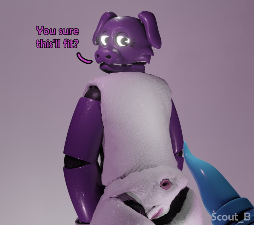 3d 3d_(artwork) absurdres animatronic animatronics anus anus_juice blender blender_(software) blue_dick blue_penis bondee's bondee's_barnyard english english_dialogue english_text fazbear_fanverse fazbear_frights five_nights_at_freddy's fnaf fourly_the_sheep_(bondee's) high_resolution highres lonner_(artist) nude nude_female pink_anus pink_background pink_vagina purple_body purple_skin rendered robot robot_girl scout_b(artist) sex sex_toy sex_toy_insertion sheep sheep_ears sheep_girl vagina white white_background white_body white_gloves white_skin white_wool