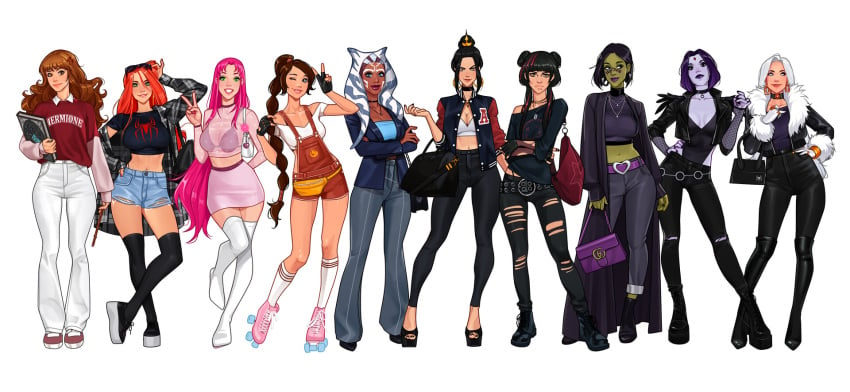 10girls ahsoka_tano alien alien_girl alien_humanoid avatar_the_last_airbender azula barriss_offee big_breasts black_boots black_cat_(marvel) black_socks boots breasts busty cambion cleavage clone_wars clothing crossover curvaceous curvy curvy_figure dc dc_comics demon demon_girl digital_drawing_(artwork) digital_media_(artwork) eyebrows eyelashes eyes felicia_hardy female female_only gloves hair half_demon harry_potter hermione_granger hips hourglass_figure humanoid knee_socks kneehighs kneesocks koriand'r legs light-skinned_female light_skin lineup lips mai_(avatar) marvel marvel_comics mary_jane_watson minko mirialan multiple_girls nickelodeon olena_minko open_toe_shoes rachel_roth raven_(dc) shorts slim slim_waist socks star_wars star_wars_rebels starfire stockings teen_titans thick thick_legs thick_thighs thigh_boots thigh_socks thighhighs thighs togruta ty_lee upper_body voluptuous waist white_background white_boots white_socks wide_hips