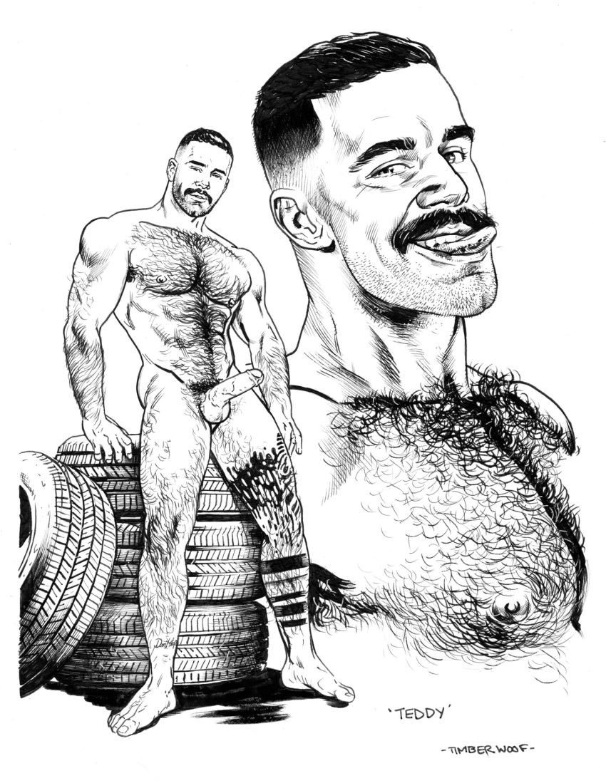 1boy abs balls ballsack beard_stubble black_and_white body_hair boner caucasian caucasian_male daddy erect_penis erection facial_hair foreskin foreskin_folds gay_pornstar hairy hairy_chest hairy_male hard_on human intact looking_at_viewer male male_nipples male_only manly mature_male monochrome muscles muscular muscular_male mustache nude_male onlyfans_model pecs penis porn_star real_person retracted_foreskin scrotum solo tattoos teddy_torres testicles timber_woof tongue tongue_out uncolored uncut veiny_penis