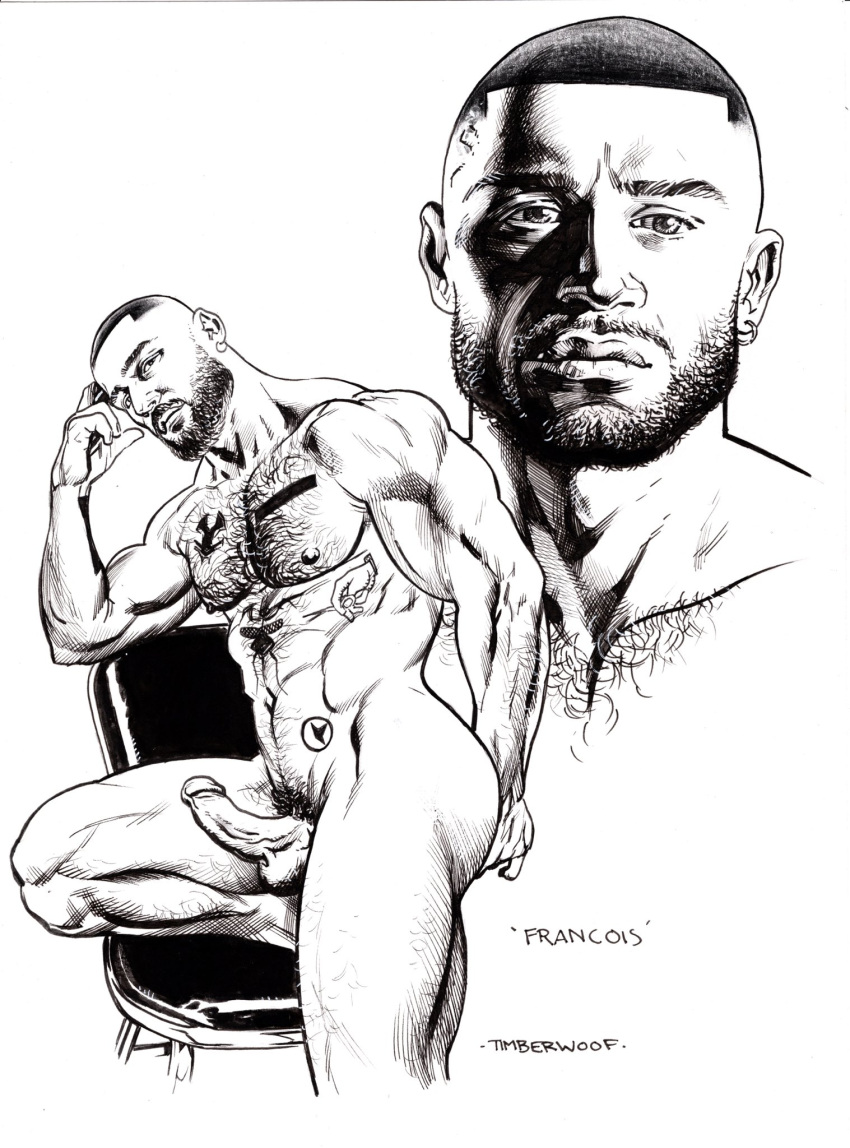 1boy abs balls ballsack beard black_and_white body_hair boner caucasian caucasian_male erect_penis erection facial_hair foreskin foreskin_folds francois_sagat fully_retracted_foreskin gay_pornstar hard_on human intact looking_at_viewer male male_nipples male_only male_pubic_hair manly mature_male monochrome muscles muscular muscular_male mustache nude_male onlyfans_model pecs penis porn_star posing real_person scrotum solo tattoos testicles timber_woof uncolored uncut veiny_penis