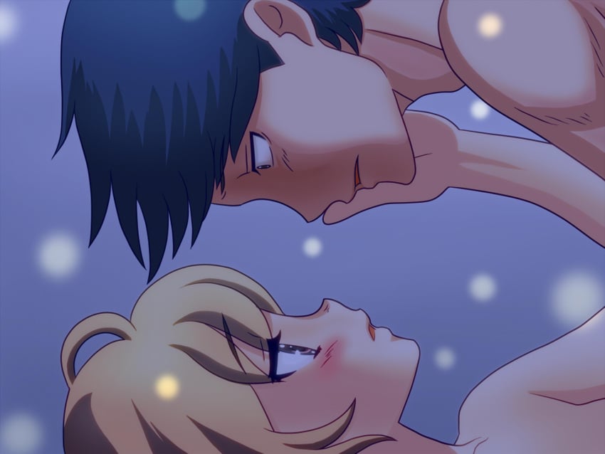 1boy 1boy1girl 1girls aisaka_taiga eye_contact face-to-face female hand_on_face implied_sex male/female missionary_position parted_lips romantic ryuuji_takasu straight takasu_ryuuji toradora!