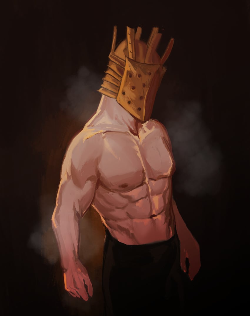 dark_souls fromsoftware helmet knight knight_lautrec_of_carim male male_only muscular muscular_male painting_(artwork) solo topless topless_male