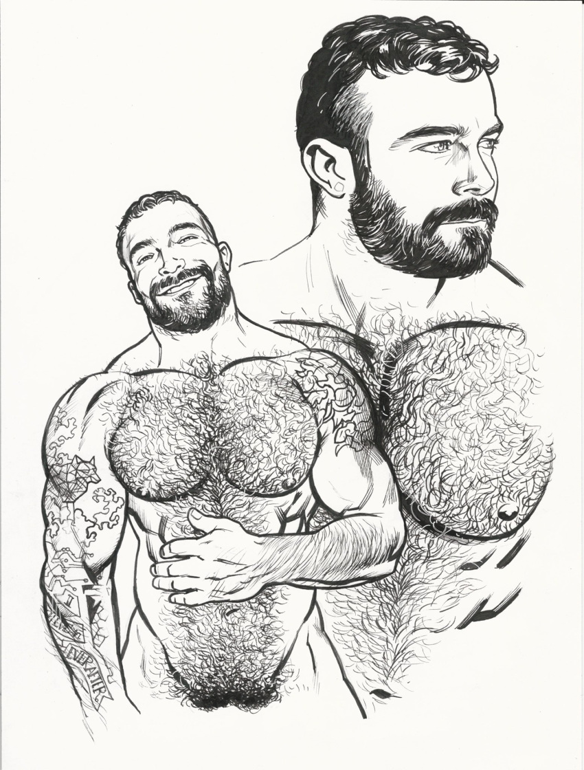 1boy beard beefy black_and_white body_hair brian_maier caucasian caucasian_male dj facial_hair hairy_chest hairy_male human male male_nipples male_only male_pubic_hair manly mature_male muscles muscular muscular_male mustache nude_male pecs real_person smiling smiling_at_viewer solo tattoos timber_woof uncolored