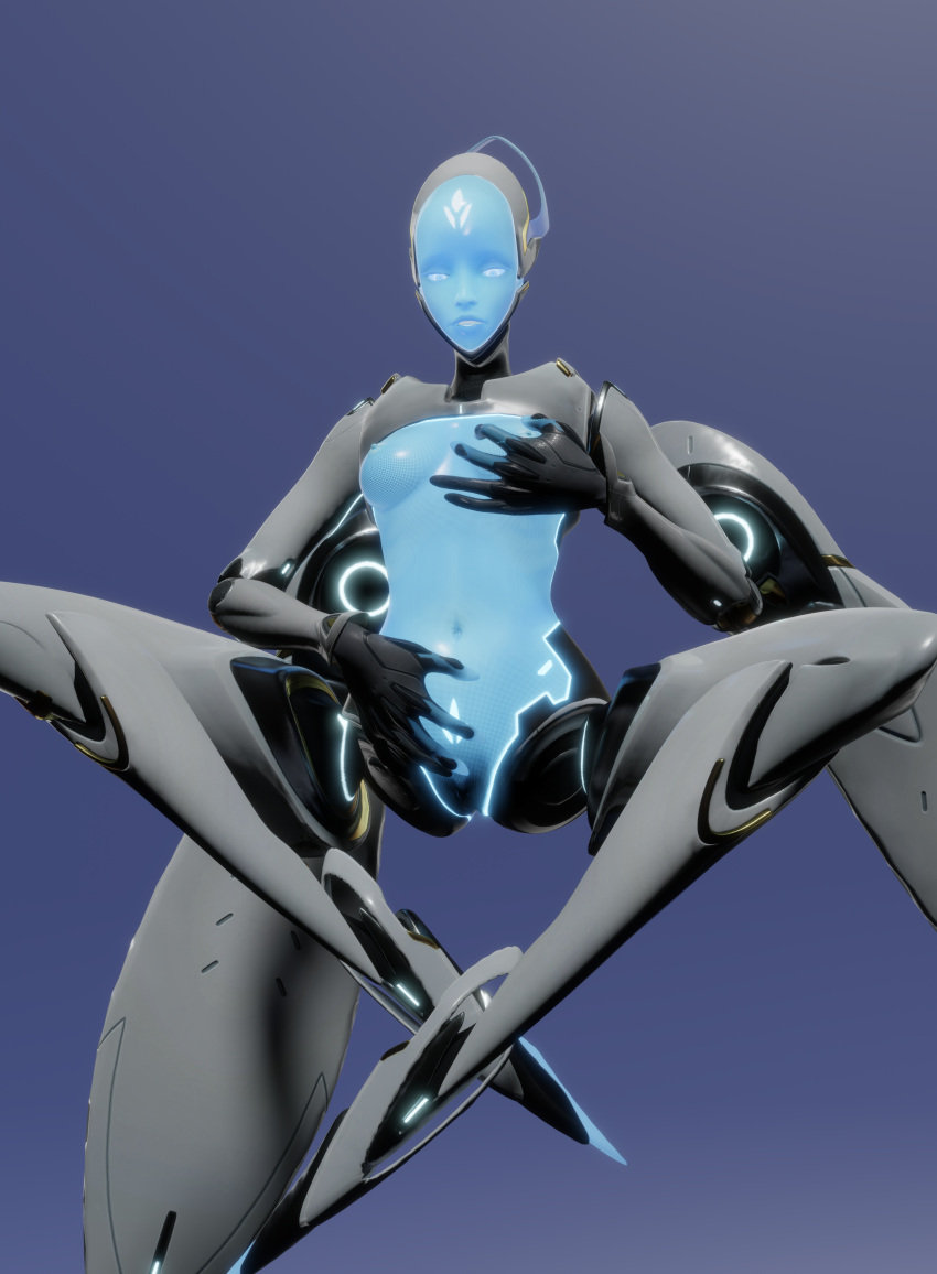 3d blender echo_(overwatch) female female_only floating glowing_body groping looking_down looking_pleasured masturbation overwatch pahanrus2 robot